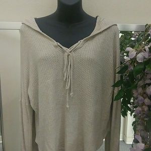 Fashion Nova Oatmeal Waffle Crop Hoodie Top